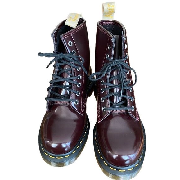 Dr Martens Lace Up Boots 1460 Vegan Cherry Red Oxford Rub Off Wine - Picture 3 of 11
